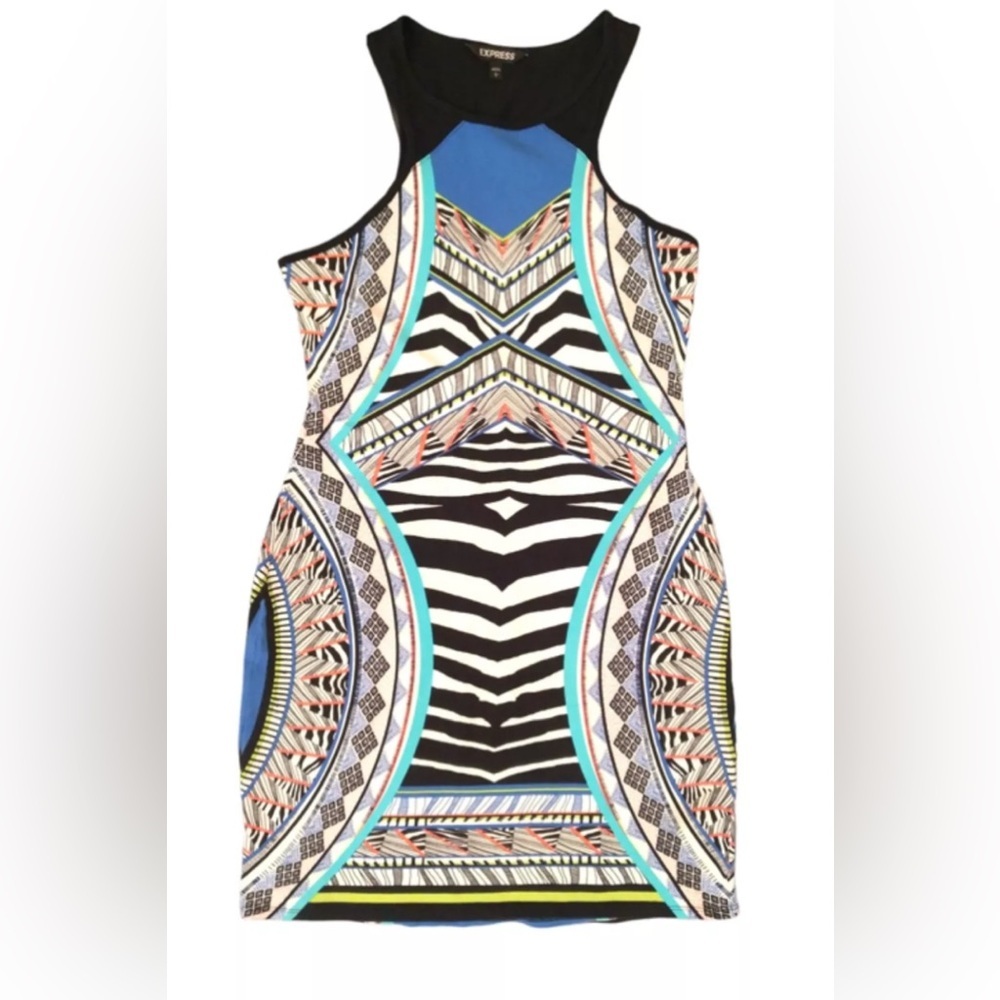 Express Blue Black Multicolor tribal zebra stripe dress - Picture 3 of 4